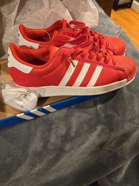 Adidas Superstar Low-Top Sneakers in Red & White